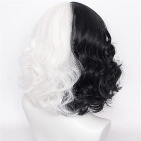 img 1 attached to 👩 2021 Women & Girls Short Black and White Curly Wavy Wig with Bangs - Lolita Bob Cosplay Halloween Party Wigs with Cap