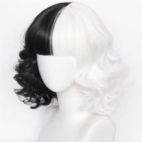 img 2 attached to 👩 2021 Women & Girls Short Black and White Curly Wavy Wig with Bangs - Lolita Bob Cosplay Halloween Party Wigs with Cap