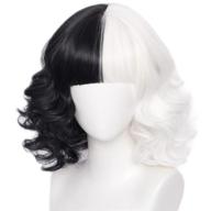 👩 2021 women & girls short black and white curly wavy wig with bangs - lolita bob cosplay halloween party wigs with cap logo