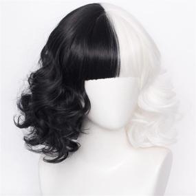 img 3 attached to 👩 2021 Women & Girls Short Black and White Curly Wavy Wig with Bangs - Lolita Bob Cosplay Halloween Party Wigs with Cap