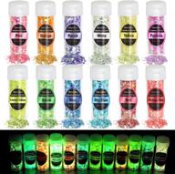 💫 hancrastore luminous chunky glitter set - 12 colors glow in the dark sequins for cosmetic, craft, resin, epoxy tumbler, body, nail, slime, wedding festival party decor logo