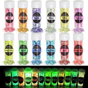 img 4 attached to 💫 HancraStore Luminous Chunky Glitter Set - 12 Colors Glow in The Dark Sequins for Cosmetic, Craft, Resin, Epoxy Tumbler, Body, Nail, Slime, Wedding Festival Party Decor