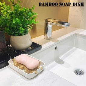 img 3 attached to 🧼 Yeuligo 2 Pack Soap Dishes: Self-Draining Bamboo Soap Box and Soap Saver Pouch for Shower, Bathroom, Kitchen, Bathtub, Bar Sink - White and Black