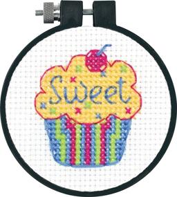 img 1 attached to 🎂 DIMENSIONS Learn-A-Craft Mini Counted Cross Stitch Kit for Beginners - Cupcakes Design, 3'''