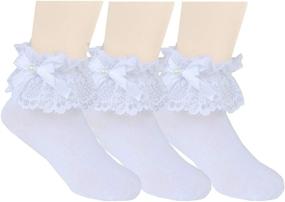 img 4 attached to 🧦 Kids Girls Soft Cotton Socks Set - 3 Pack Princess Ruffles Lace Frilly Socks (2-9 Years)