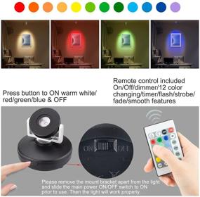 img 3 attached to 🔦 Rechargeable Wireless Spotlights: Dimmable Accent Light for Artwork, Painting, Dart Board, Poster - 12 Color Changing Puck Light with Remote Control and Stick-On Feature