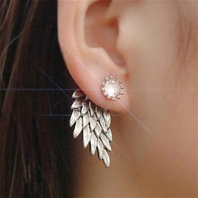 img 3 attached to 💫 Coadipress Angel Wings Stud Earrings: Vintage Gold and Silver Plated Bird Wing Diamond Piercing Jewelry for Women and Girls - Unique Gift Option