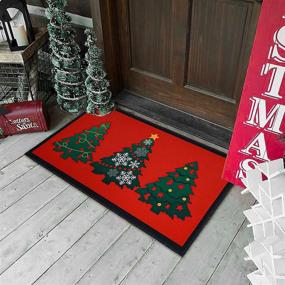 img 3 attached to 🎄 Christmas Trees Decorative Welcome Doormats, Non-Slip Holiday Door Mat with Winter Snowflakes for Indoor Outdoor Home Garden Decoration - Red Christmas Rug Ideal for Entryway, Front Porch, and Farmhouse Decor- 30" x 17