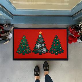 img 2 attached to 🎄 Christmas Trees Decorative Welcome Doormats, Non-Slip Holiday Door Mat with Winter Snowflakes for Indoor Outdoor Home Garden Decoration - Red Christmas Rug Ideal for Entryway, Front Porch, and Farmhouse Decor- 30" x 17