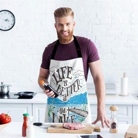 img 1 attached to 🏔️ Moslion Lake Apron: 31x27 Inch Quote Mountains Cloud Bridge - Enhance Your Kitchen Experience with this Stylish Apron for Women, Men, and Girls