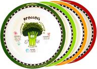🥦 nutritious kiddos fun plates for kids 4 pack - educational, non-slip, melamine & bpa free plates with healthy fruits & vegetables designs (broccoli) logo