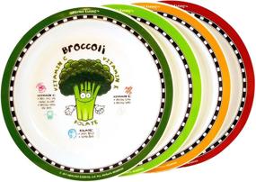 img 4 attached to 🥦 Nutritious Kiddos Fun Plates for Kids 4 Pack - Educational, Non-Slip, Melamine & BPA Free Plates with Healthy Fruits & Vegetables Designs (Broccoli)