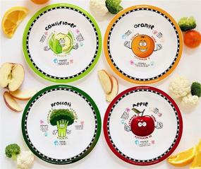 img 2 attached to 🥦 Nutritious Kiddos Fun Plates for Kids 4 Pack - Educational, Non-Slip, Melamine & BPA Free Plates with Healthy Fruits & Vegetables Designs (Broccoli)