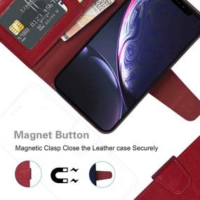 img 1 attached to Чехол-кошелек Arae для iPhone XR - Стильный винно-красный чехол-книжка с подставкой, ремешком на запястье и 4 слотами для удостоверения личности и кредитных карт - 6,1-дюймовый чехол из искусственной кожи.