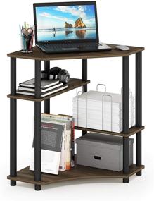 img 1 attached to 🖥️ FURINNO Turn-N-Tube Columbia Walnut/Black Corner Desk - Space-Saving Design