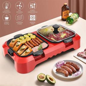 img 3 attached to 🔥 2-in-1 Electric Grill with Hot Pot: Non-Stick BBQ & Dual Temperature Control, Multifunctional Hot Pot Grill with Glass Lid (Red, 2200W, 110V)