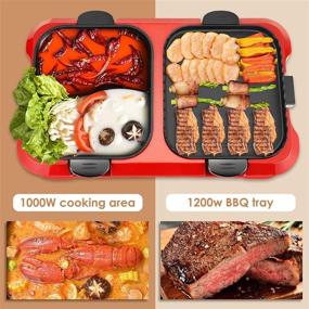 img 1 attached to 🔥 2-in-1 Electric Grill with Hot Pot: Non-Stick BBQ & Dual Temperature Control, Multifunctional Hot Pot Grill with Glass Lid (Red, 2200W, 110V)