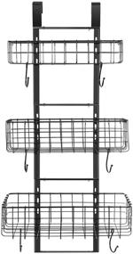 img 4 attached to 🚪 Black Heavy Duty Iron Over The Door Organizer - Detachable 3-Basket Shelf Rack for Kitchen and Bathroom Storage