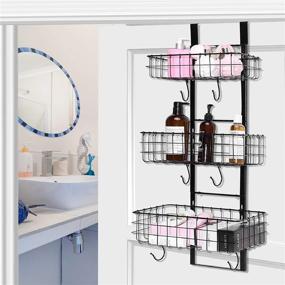 img 1 attached to 🚪 Black Heavy Duty Iron Over The Door Organizer - Detachable 3-Basket Shelf Rack for Kitchen and Bathroom Storage