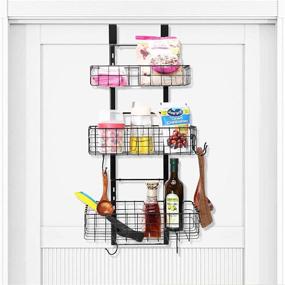 img 3 attached to 🚪 Black Heavy Duty Iron Over The Door Organizer - Detachable 3-Basket Shelf Rack for Kitchen and Bathroom Storage