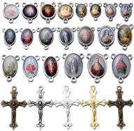 📿 40 sets of enamel silver rosary charms for diy jewelry making - complete with crucifix, miraculous jesus, maria our lady pendants: a544 logo