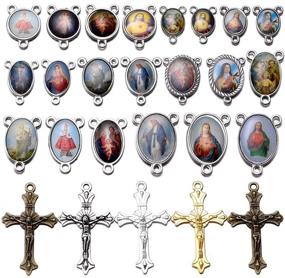 img 4 attached to 📿 40 Sets of Enamel Silver Rosary Charms for DIY Jewelry Making - Complete with Crucifix, Miraculous Jesus, Maria Our Lady Pendants: A544