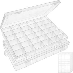 img 4 attached to Outuxed 2pack Clear Plastic Organizer Box with 36 Grids for Jewelry, Crafts, and Fishing Tackle - Adjustable Dividers and Label Stickers Included