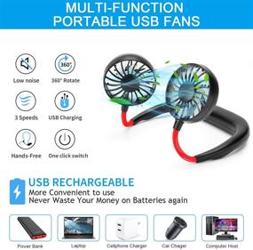 img 3 attached to 🌀 Portable Neck Fan, USB Rechargeable Wearable Cooling Head Fan - Hand Free, 3 Speed Adjustable, 360 Degree Rotation for Traveling, Sports, Office, Reading