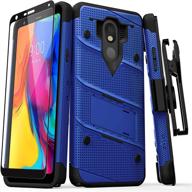 zizo bolt series for lg stylo 5 case military grade drop tested with full glass screen protector holster and kickstand blue black logo
