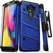 zizo bolt series for lg stylo 5 case military grade drop tested with full glass screen protector holster and kickstand blue black logo