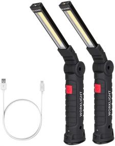 img 4 attached to Coquimbo LED Work Light Set - Rechargeable COB Lights with Magnetic Base, 360° Rotation, 5 Modes for Car Repair, Household, and Outdoor Use (2 Pack, 27x4.5cm)