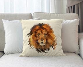 img 3 attached to 🦁 Moslion Lion Pillow Office Decorative Throw Pillow Cover | Lion Head Watercolor Square Cushion Cover | Pillow Cases for Men Women Boys | Sofa Bedroom Living Room | 18"x18", Brown