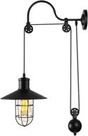 🐦 baycheer industrial retro farmhouse style lifting pulley retractable adjustable glass birdcage wall lamp light wall sconce - ideal for bedroom, restaurant, bar - black finish логотип