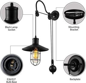 img 2 attached to 🐦 BAYCHEER Industrial Retro Farmhouse Style Lifting Pulley Retractable Adjustable Glass Birdcage Wall Lamp Light Wall Sconce - Ideal for Bedroom, Restaurant, Bar - Black Finish