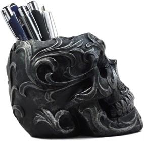 img 2 attached to 🖤 Tribal Tattoo Floral Skull Pen Holder Figurine: A Must-Have Ossuary Skulls Decor for Your Office Desktop