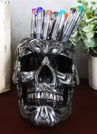 🖤 tribal tattoo floral skull pen holder figurine: a must-have ossuary skulls decor for your office desktop logo