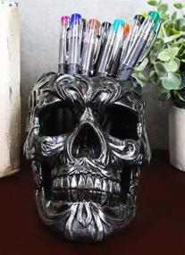 img 4 attached to 🖤 Tribal Tattoo Floral Skull Pen Holder Figurine: A Must-Have Ossuary Skulls Decor for Your Office Desktop