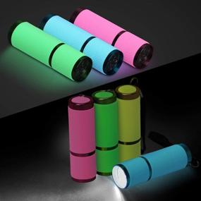 img 3 attached to Adecco LLC 9 LED Glow-in-the-Dark Flashlights, 4-Pack Rubber Coated Small Flashlights with Straps, Portable Handy Lights for Camping, Hiking, Indoors - Assorted Colors