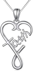 img 4 attached to S925 Sterling Silver Faith Calligraphy Necklace: Inspirational Love Heart Pendant for Women, Girls, Men, Boys - 18 inches