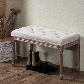 img 3 attached to VONLUCE French Vintage Bench: Elegant Padded Seat with Versatile Design, Ideal for Entryway, Dining, or Bedroom