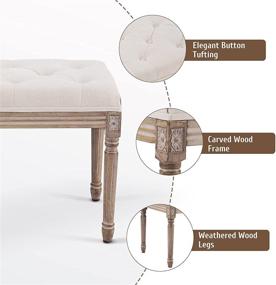 img 1 attached to VONLUCE French Vintage Bench: Elegant Padded Seat with Versatile Design, Ideal for Entryway, Dining, or Bedroom