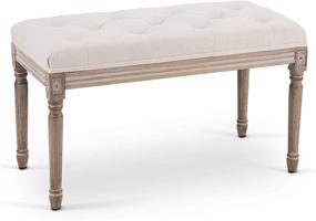 img 4 attached to VONLUCE French Vintage Bench: Elegant Padded Seat with Versatile Design, Ideal for Entryway, Dining, or Bedroom