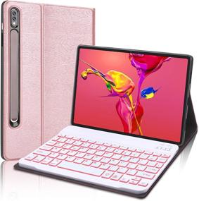 img 4 attached to 🔌 Galaxy Tab S7 11 Keyboard Case with 7 Color Backlight, Wireless Bluetooth & Auto Sleep, PU Leather Folio Cover - Compatible with Galaxy Tab S7 11 2020 SM-T870 SM-T875 SM-T878, Pink