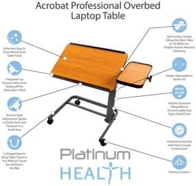 img 2 attached to 📚 Versatile and Portable Acrobat Professional Overbed/Laptop Table - Tilting, Height Adjustable with Casters, Split Top for Maximum Convenience. Foldable for Easy Storage. (White Birch)