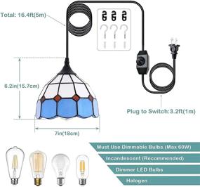 img 2 attached to 🌈 HMVPL Vintage Tiffany Glass Pendant Ceiling Light: Multicolored Swag Hanging Lamp with Dimmer Switch for Kitchen Island, Dining or Living Room