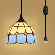 🌈 hmvpl vintage tiffany glass pendant ceiling light: multicolored swag hanging lamp with dimmer switch for kitchen island, dining or living room логотип