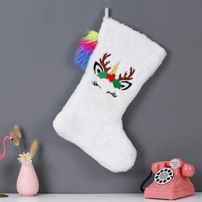img 4 attached to 🦄 Vintage 1969 Unicorn Christmas Stockings with Faux Fur Snowy White Hanging for Festive Fireplace, Tree Decorations, Holiday Party, and Gift Bag
