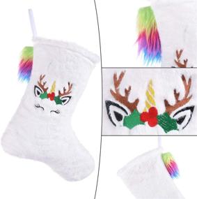 img 2 attached to 🦄 Vintage 1969 Unicorn Christmas Stockings with Faux Fur Snowy White Hanging for Festive Fireplace, Tree Decorations, Holiday Party, and Gift Bag