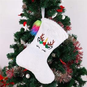 img 3 attached to 🦄 Vintage 1969 Unicorn Christmas Stockings with Faux Fur Snowy White Hanging for Festive Fireplace, Tree Decorations, Holiday Party, and Gift Bag