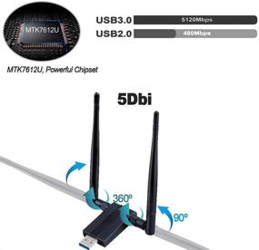 img 1 attached to 🔌 TEROW ROW12FD USB WiFi Adapter for PC - AC1200Mbps 5GHz/2.4GHz Dual Band, 5DBi Antennas, Wireless USB Network Adapter, WiFi Dongle for Desktop Laptop Windows XP/Vista/7/8/10, Linux 2.6X